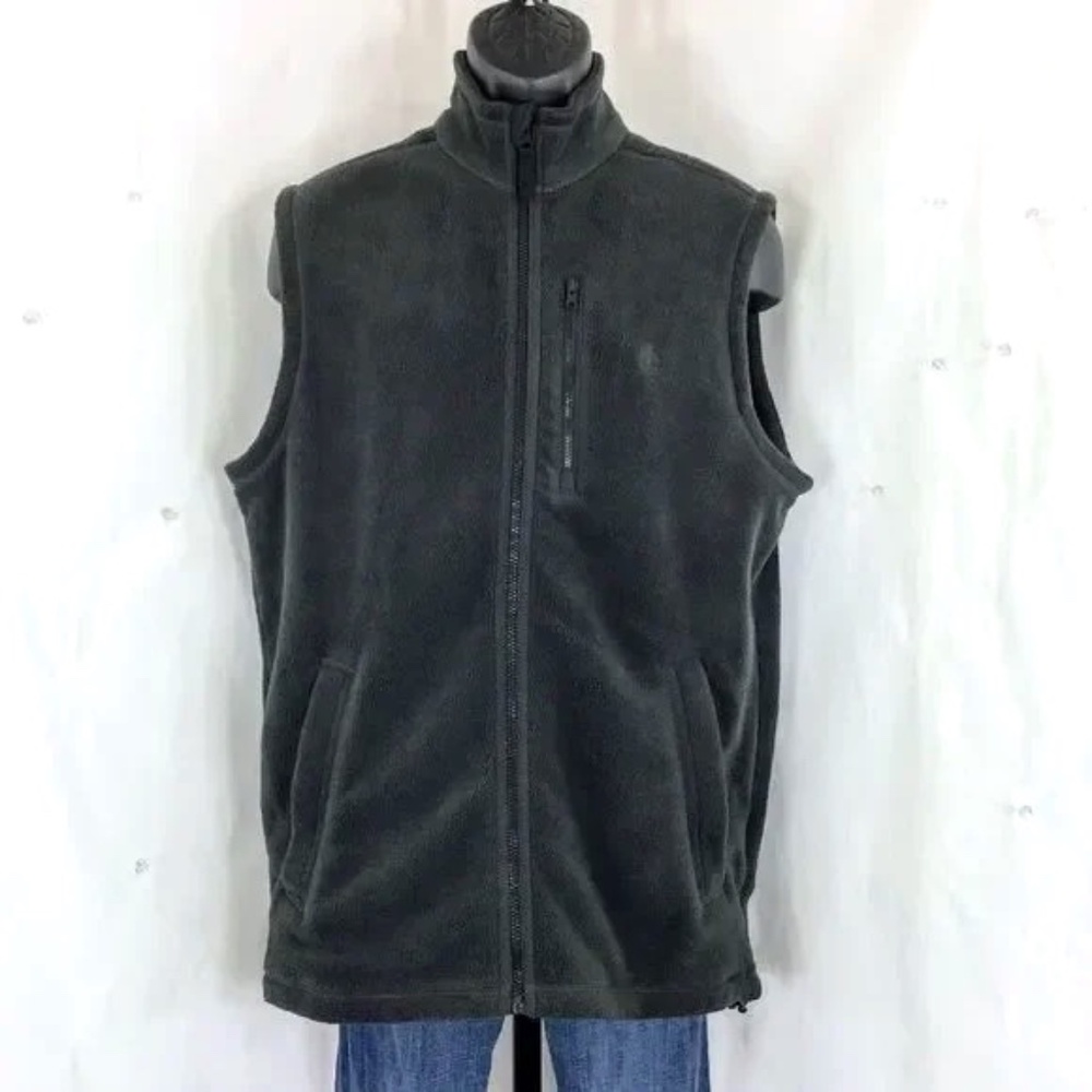 Timberland Mens Vest Gray Fleece Bellamy River Full Zip Vest Sz L